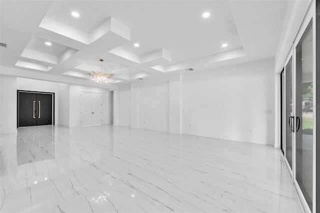 11921 Fort King Hwy, Thonotosassa, FL 33592 - empty room with recessed lighting, a chandelier, and coffered ceiling