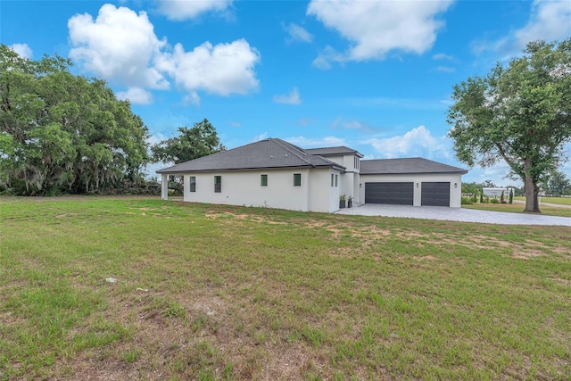 11921 Fort King Hwy, Thonotosassa, FL 33592 - view of side of property with driveway, an attached garage, a yard, and stucco siding