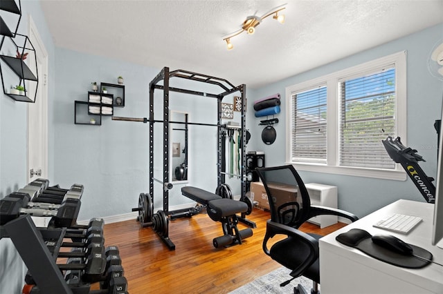 1003 W Indiana Ave, Tampa, FL 33603 - exercise room featuring wood finished floors and a textured ceiling