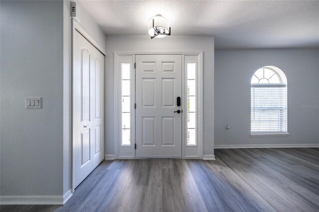 14384 NW 160th Ln, Alachua, FL 32615 - entryway with dark wood-style flooring, baseboards, and a textured ceiling