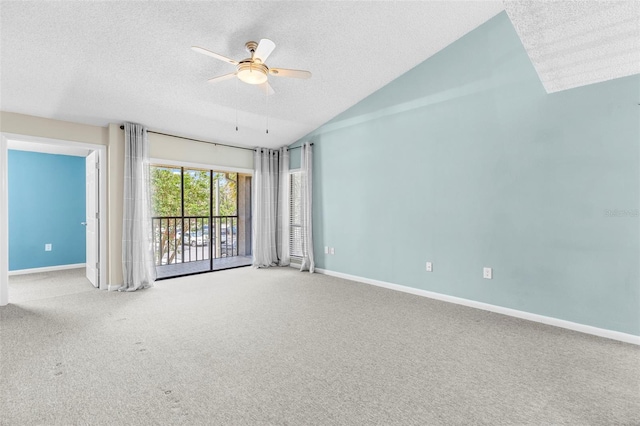 10511 Waterview Ct Unit 10511, Tampa, FL 33615 - spare room with a textured ceiling, a ceiling fan, lofted ceiling, carpet, and baseboards