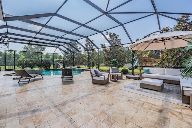 17724 Daisy Farm Dr, Lutz, FL 33559 - view of patio with an outdoor hangout area, an outdoor pool, and a lanai