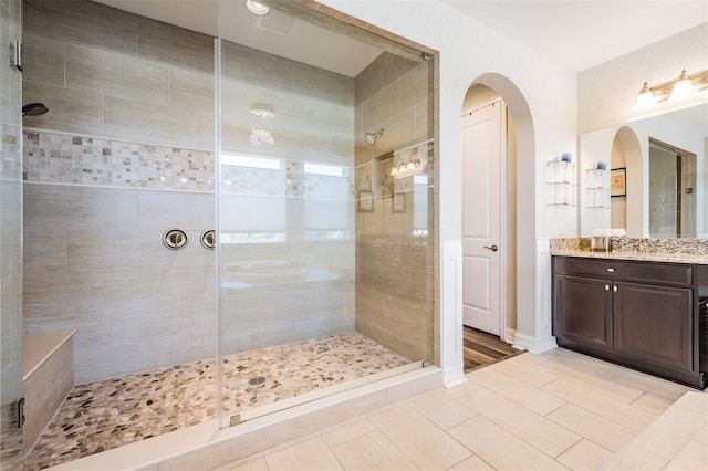 17724 Daisy Farm Dr, Lutz, FL 33559 - bathroom featuring a shower stall and vanity