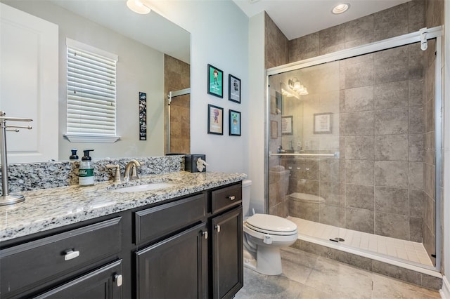 17724 Daisy Farm Dr, Lutz, FL 33559 - bathroom with vanity, a shower stall, and tile patterned floors