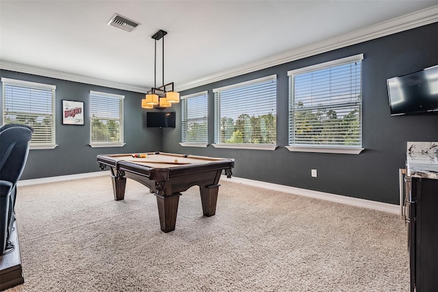 17724 Daisy Farm Dr, Lutz, FL 33559 - game room with crown molding, carpet, and pool table