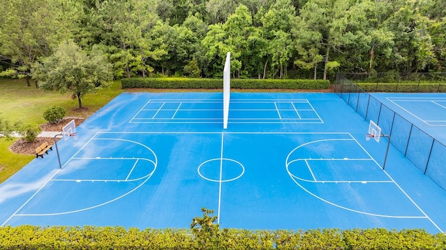 17724 Daisy Farm Dr, Lutz, FL 33559 - view of sport court featuring a forest view, a tennis court, and community basketball court