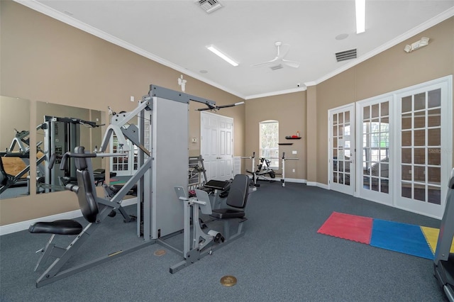 7001 Interbay Blvd Unit 242, Tampa, FL 33616 - workout area with ornamental molding, french doors, and baseboards