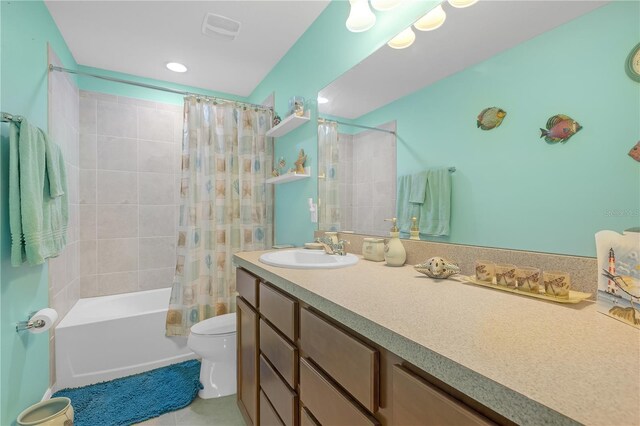 11684 Brighton Knoll Loop, Riverview, FL 33579 - full bath featuring toilet, shower / tub combo with curtain, tile patterned flooring, and vanity