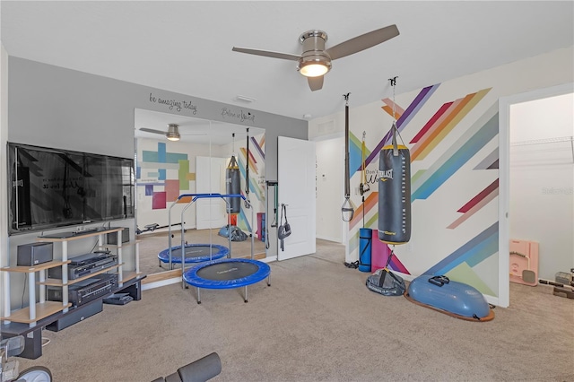 11684 Brighton Knoll Loop, Riverview, FL 33579 - exercise area featuring a ceiling fan, carpet, and baseboards