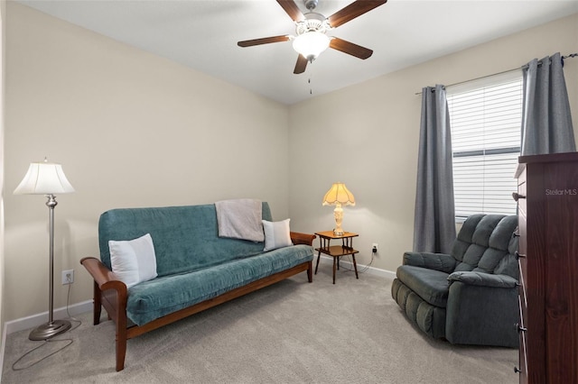 3972 Wisdom Trl, Land O Lakes, FL 34638 - living area featuring carpet, ceiling fan, and baseboards