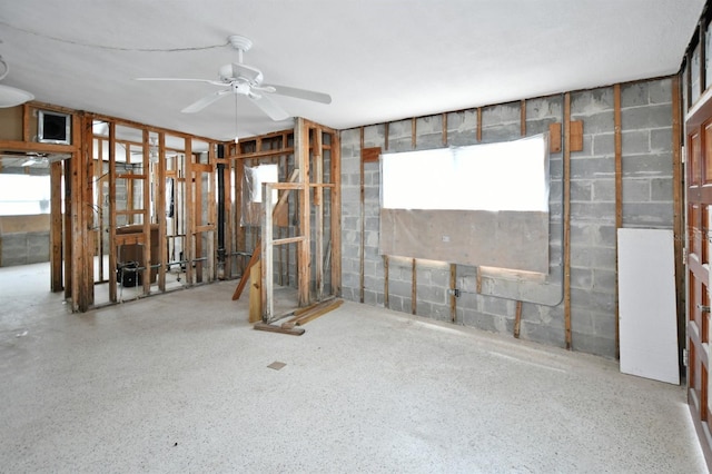 14147 Palm St, Madeira Beach, FL 33708 - miscellaneous room with healthy amount of natural light, ceiling fan, and concrete block wall