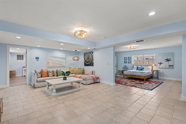 1210 Bay Pine Blvd, Indian Rocks Beach, FL 33785 - living room featuring recessed lighting, baseboards, and light tile patterned floors