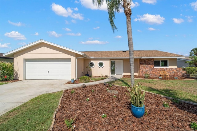 3932 Shore Acres Blvd NE, Saint Petersburg, FL 33703 - ranch-style home with stucco siding, driveway, a garage, and a front lawn