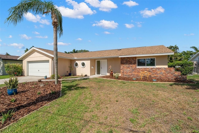 3932 Shore Acres Blvd NE, Saint Petersburg, FL 33703 - single story home with driveway, an attached garage, a front lawn, and stucco siding