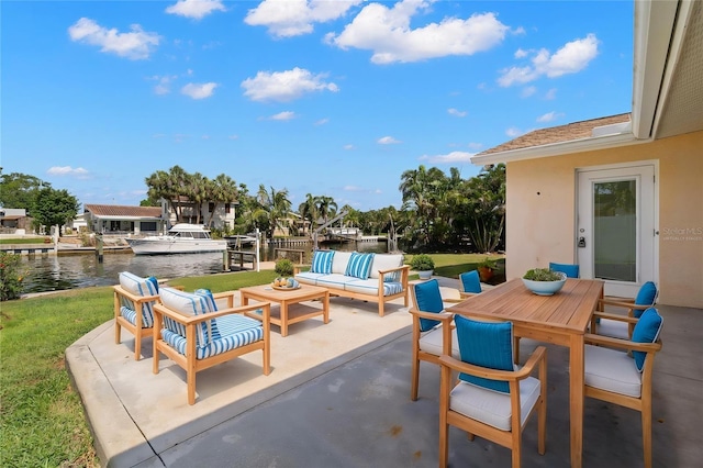 3932 Shore Acres Blvd NE, Saint Petersburg, FL 33703 - view of patio / terrace with outdoor lounge area and a water view