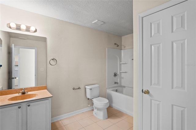 7249 Bridgeview Dr, Wesley Chapel, FL 33545 - bathroom with vanity, tile patterned flooring, shower / tub combination, and a textured ceiling