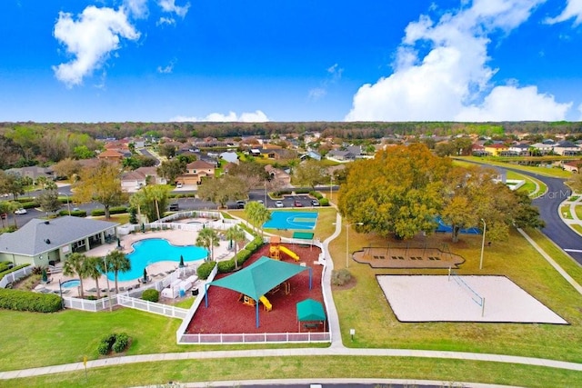 4921 Wessex Way, Land O Lakes, FL 34638 - aerial perspective of suburban area featuring a pool area