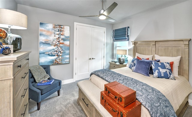 256 Stirling Bridge Dr, Ormond Beach, FL 32174 - bedroom featuring light carpet, baseboards, a closet, and a ceiling fan
