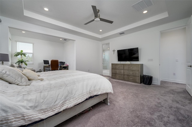 3952 Aldea Way, Wesley Chapel, FL 33543 - bedroom featuring a raised ceiling, recessed lighting, carpet floors, baseboards, and a desk