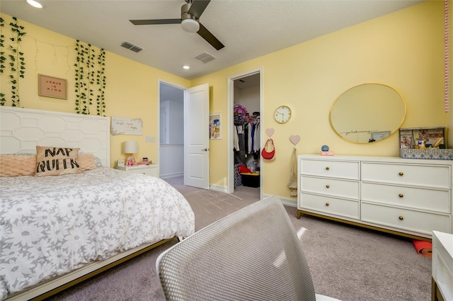 3952 Aldea Way, Wesley Chapel, FL 33543 - carpeted bedroom featuring a walk in closet, baseboards, ceiling fan, recessed lighting, and a closet