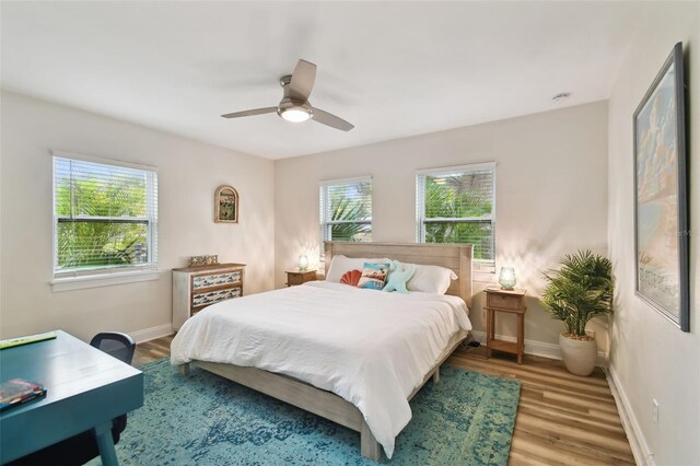 4324 S Clark Ave, Tampa, FL 33611 - bedroom with wood finished floors, baseboards, and a ceiling fan