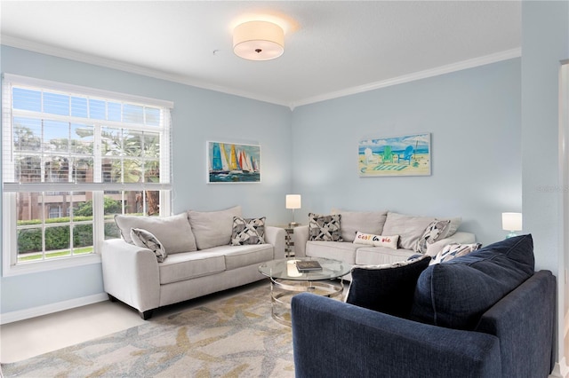 501 Knights Run Ave Unit 5103, Tampa, FL 33602 - living area featuring crown molding, healthy amount of natural light, and baseboards