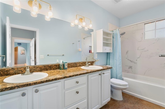 501 Knights Run Ave Unit 5103, Tampa, FL 33602 - full bathroom featuring shower / bath combo, toilet, double vanity, and tile patterned flooring