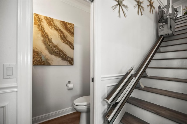 5332 Riverwalk Preserve Dr, New Port Richey, FL 34653 - staircase featuring baseboards and wood finished floors