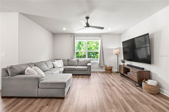 30273 Marquette Ave, Wesley Chapel, FL 33545 - living area featuring ceiling fan, light wood-style floors, baseboards, and recessed lighting