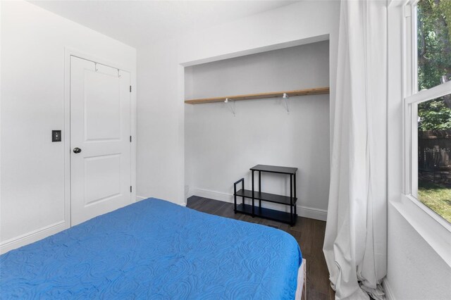 2911 N Jefferson St, Tampa, FL 33602 - bedroom featuring dark wood finished floors, multiple windows, baseboards, and a closet