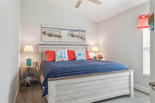 6555 Sparkling Way, Wesley Chapel, FL 33545 - bedroom featuring carpet flooring, baseboards, lofted ceiling, and ceiling fan