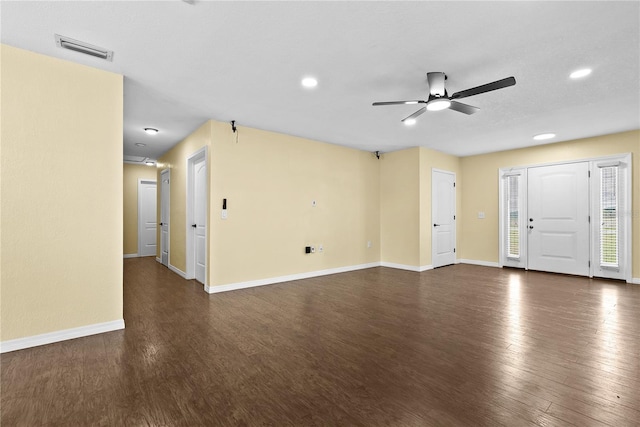 9780 Allen Rd, Lithia, FL 33547 - unfurnished living room featuring ceiling fan, dark wood-type flooring, baseboards, and recessed lighting