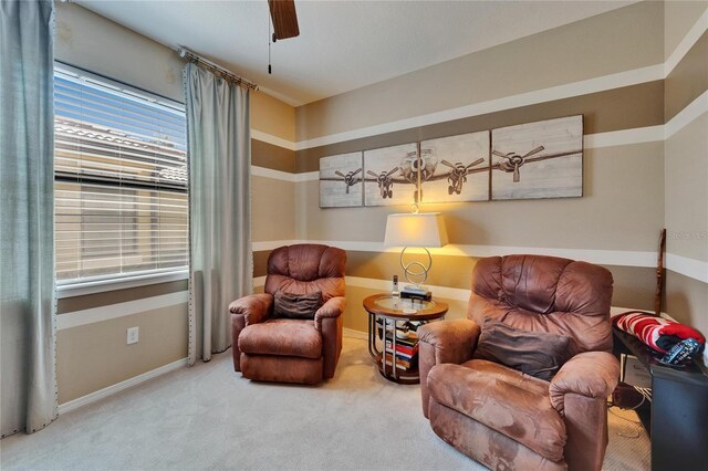 5646 Sunset Falls Dr, Apollo Beach, FL 33572 - sitting room featuring healthy amount of natural light, carpet, a ceiling fan, and baseboards
