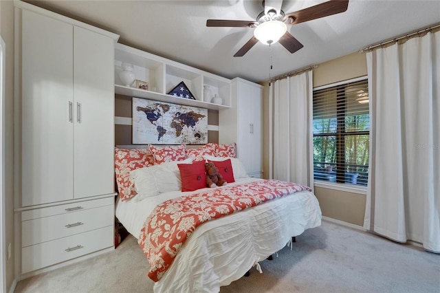 5646 Sunset Falls Dr, Apollo Beach, FL 33572 - bedroom with light colored carpet, baseboards, and ceiling fan