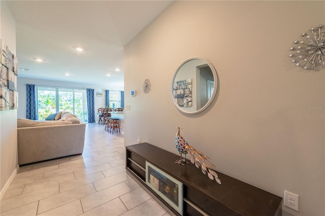 2247 Midnight Pearl Dr, Sarasota, FL 34240 - hallway featuring recessed lighting and light tile patterned floors