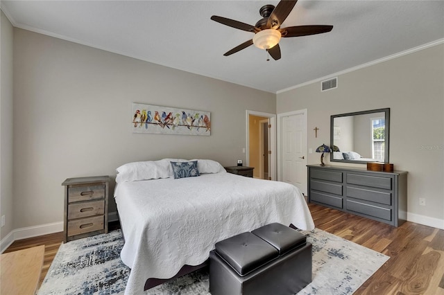 110 Aberdeen Pond Dr, Apollo Beach, FL 33572 - bedroom featuring wood finished floors, ornamental molding, baseboards, and ceiling fan
