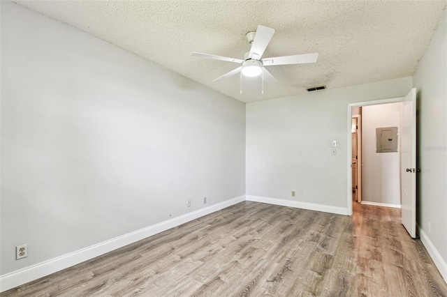 39650 US Highway 19 N Unit 143, Tarpon Springs, FL 34689 - empty room featuring light wood-type flooring, a textured ceiling, a ceiling fan, baseboards, and electric panel