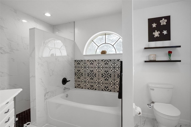 1854 S Overview Dr, Lecanto, FL 34461 - bathroom with marble look tile flooring, a bath, walk in shower, and toilet