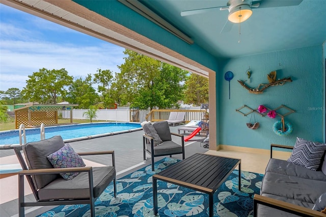 1854 S Overview Dr, Lecanto, FL 34461 - fenced backyard featuring outdoor lounge area and ceiling fan