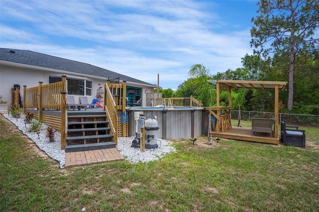 1854 S Overview Dr, Lecanto, FL 34461 - rear view of property featuring an outdoor pool, a wooden deck, and a yard