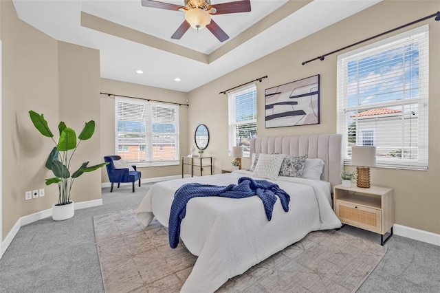 215 S Westland Ave Unit 3, Tampa, FL 33606 - carpeted bedroom featuring baseboards, a tray ceiling, recessed lighting, and a ceiling fan