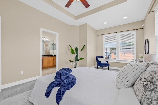 215 S Westland Ave Unit 3, Tampa, FL 33606 - bedroom with baseboards, light carpet, ensuite bath, a ceiling fan, and recessed lighting
