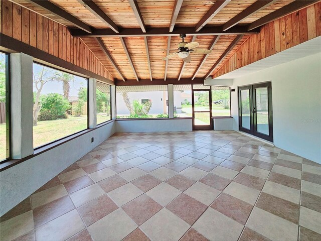 20295 Lorenzo Ave, Port Charlotte, FL 33952 - unfurnished sunroom featuring french doors, wooden ceiling, a ceiling fan, and tile patterned floors