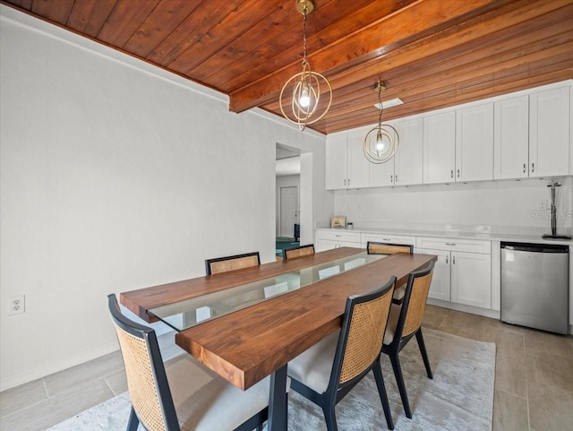 4005 W Coachman Ave, Tampa, FL 33611 - dining space featuring wooden ceiling with exposed beams, light tile patterned floors, and baseboards