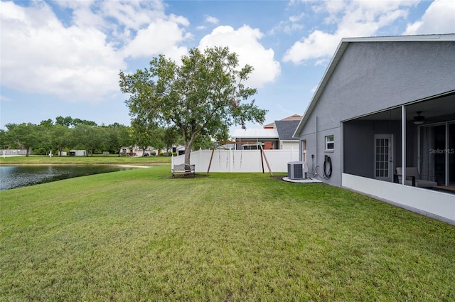 10811 Lakeside Vista Dr, Riverview, FL 33569 - view of yard with a water view, cooling unit, and a sunroom
