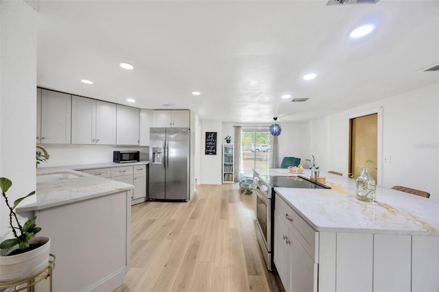 525 Gornto Lake Rd, Brandon, FL 33510 - kitchen with stainless steel appliances, a sink, light stone countertops, light wood-type flooring, and recessed lighting