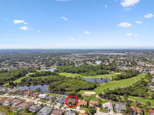 13028 Prestwick Dr, Riverview, FL 33579 - aerial perspective of suburban area with a large body of water, a tree filled landscape, and a golf club