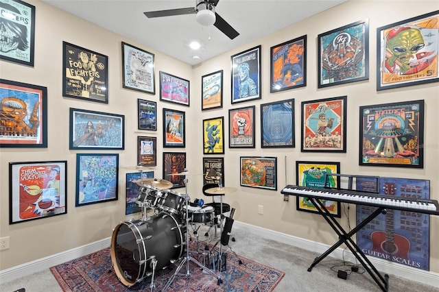 6154 Marsh Trail Dr, Odessa, FL 33556 - game room with ceiling fan, baseboards, and carpet flooring