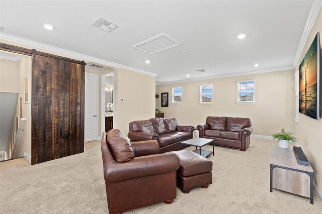 6154 Marsh Trail Dr, Odessa, FL 33556 - living area featuring carpet floors, crown molding, and recessed lighting