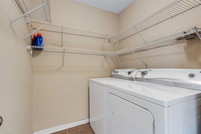 9013 White Sage Loop, Lakewood Ranch, FL 34202 - washroom featuring independent washer and dryer, baseboards, and dark tile patterned floors
